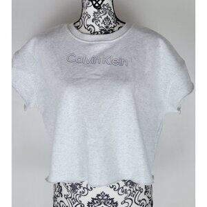Calvin Klein Cropped Sweatshirt Short Sleeve White Logo Women's Size L